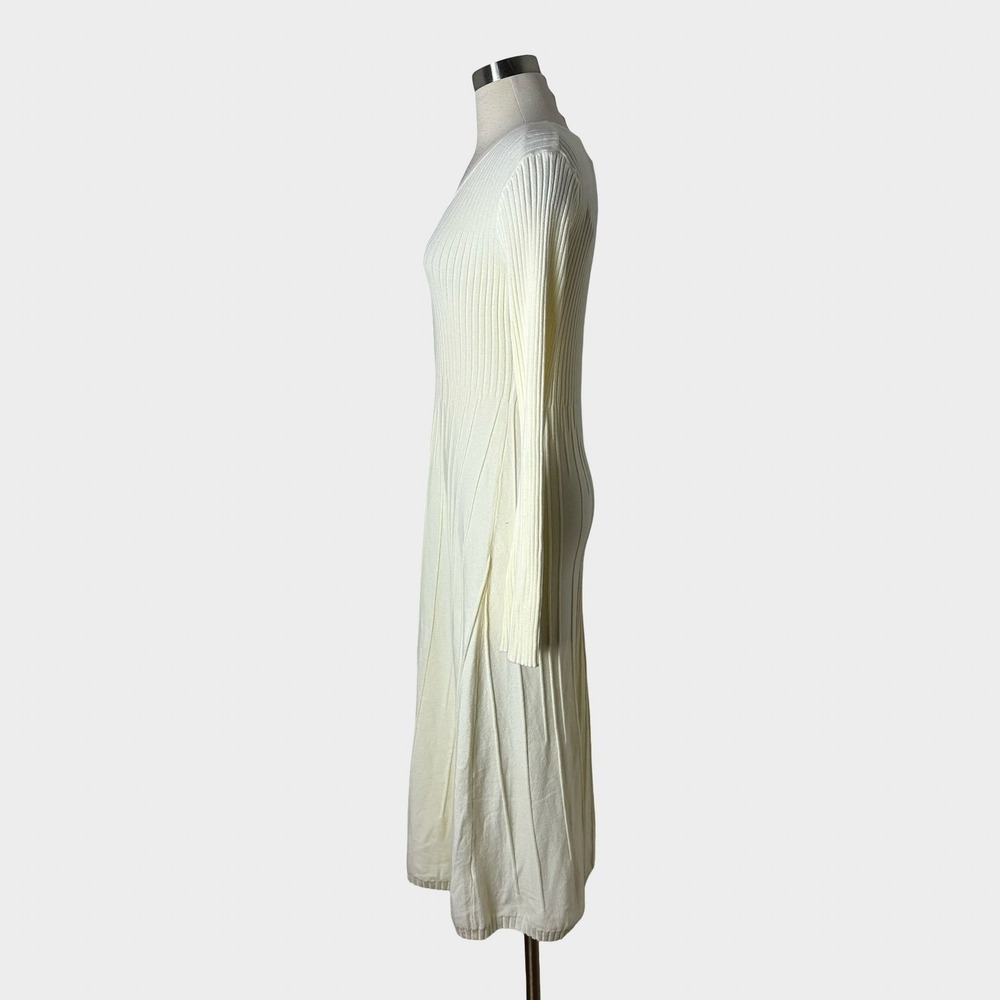 Nasty Gal Cream Ribbed V-Neck Midi Dress - Picture 5 of 15